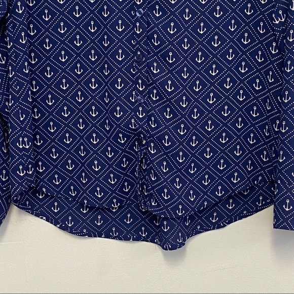 Express The Portofino Shirt Women's Size Small Navy Blue White Anchors Nautical - Picture 3 of 9